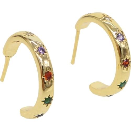 2020 Gold Filled Women Stud Carve Bling Delicate Star With Rainbow Round CZ Earring For Women Girl Boho Nice Jewelry Party Cheap