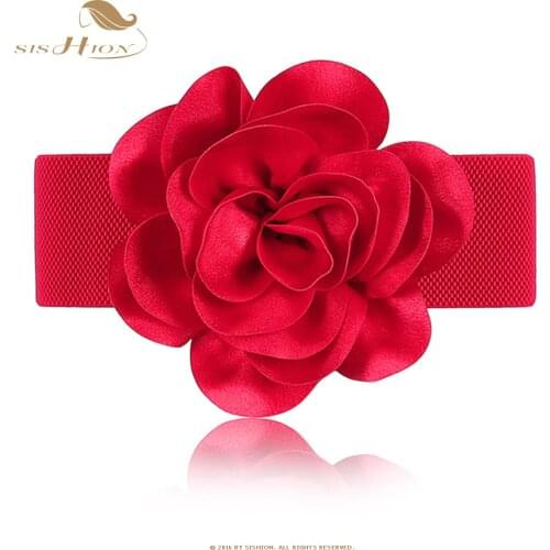 SISHION Womens New Fashion Flower Waistband Elastic Cummerbunds Decoration Dress Red Black White Waist Belts QY0643
