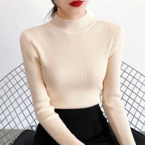 2021 Autumn Winter Thick Sweater Women Knitted Ribbed Pullover Sweater Long Sleeve Turtleneck Slim Jumper Soft Warm Pull Femme