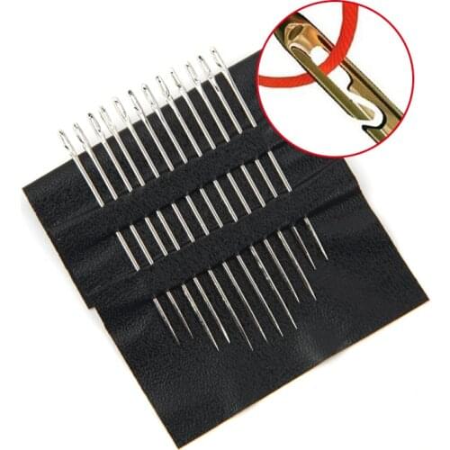 12pcs Self-Threading Sewing Needles Steel Quick Automatic Threading Needle Stitching Pins DIY Punch Needle Threader