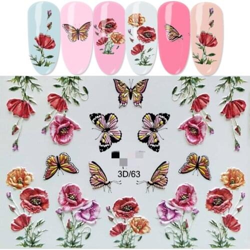 3D Acrylic Engraved Flower Nail Sticker Embossed Dog Maple Leaf Dessert Lips Design Nail Water Slide Decals Nail Art Decorations