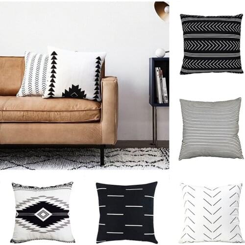45x45cm Minimalism Striped Pillowcase Geometric Throw Cushion Pillow Cover Black White Short Plush Sofa Cushion Pillow Case