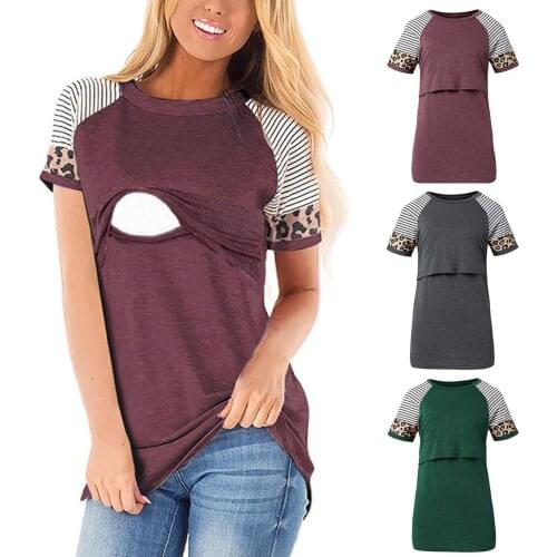 #48 Nursing Shirt Breastfeeding Women Maternity Clothes Leopard Breastfeeding Short Sleeve T-shirt Camiseta Mujer Embarazada