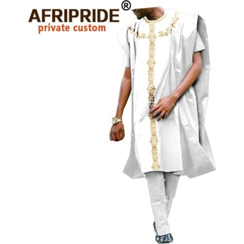 African Clothing for Men Dashiki Coats Shirts and Ankara Pants 3 Piece Suit Agbada Robe Traditional Outfits for Wedding A2016031
