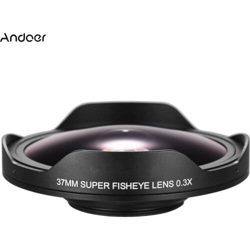 Andoer 37MM 0.3X HD Ultra Wide Angle Fisheye Lens camera lens with Hood Replacement for Camcorders