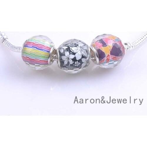 16x15mm Silver Big Hole Resin faceted Round Charms Beads Fit European bracelet DIY 5PCS DK-048X