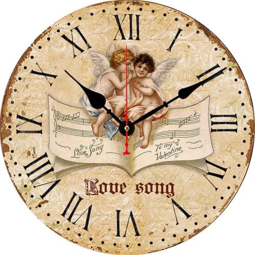 Wooden Wall Clock Angel Cherub Hand Drawn Vintage Church Silent Decoration The Holy Bible Style Home Wall Clock