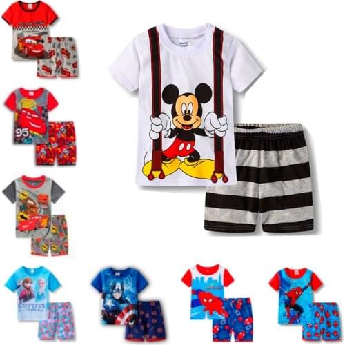 Disney Childrens Pajamas Summer Childrens Short Sleeve Pajamas Spiderman Boys Cartoon Pajamas Girls' Pajamas Pajamas Sleepwear