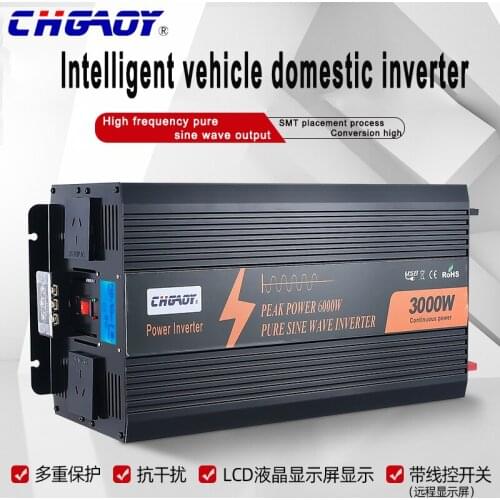 CHGAOY Pure Sine Wave Power Inverter 3000 Watt DC12 Volt to AC 120 Volt , LCD Display Dual AC Outlets,USB 2.1A