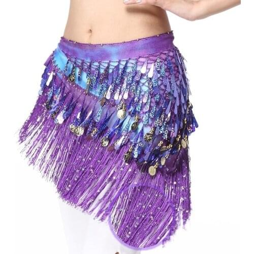Belly Dance Costume Hip Scarf Coin & Sequin Belt Waist Dancer Wrap Skirt Outfit 918-091