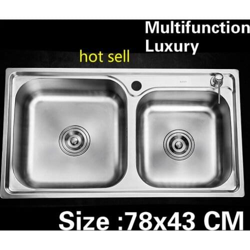 Free shipping Apartment multifunction luxury do the dishes kitchen double groove sink 304 stainless steel hot sell 78x43 CM