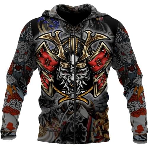 2021 Fashion Retro Hoodies Beautiful Samurai Armor 3D Printed Hooded Unisex Zip Pullover Casual Zipper Harajuku Streetwear