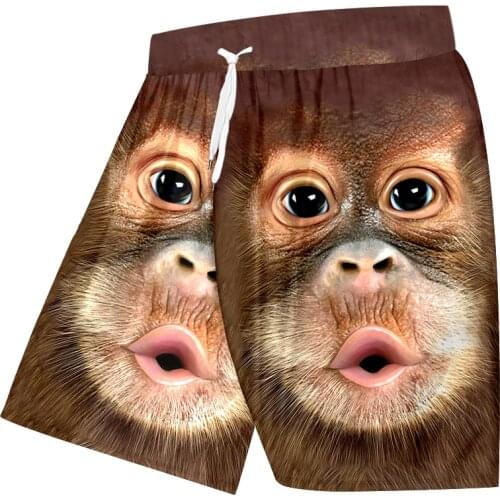 UJWI 2019 Mens Beach Shorts 3D Printed Animal Monkey Orangutan Fashion Funny Design Shorts Male Summer