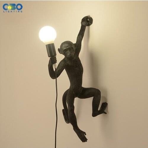 Resin Wall Lamp Monkey Black White Gold Living Room/Corridor/Restaurant E27 LED With Plug Retro Lighting Modern Wall Lights