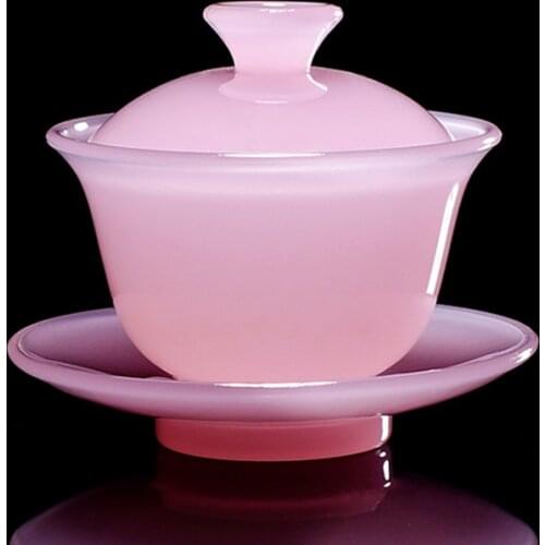 Jade Porcelain Tea Bowl 100ml Pink Hibiscus Tea Tureen Chinese Kung Fu Tea Set Teaware Master Cup Gaiwan Collection Crafts Gift
