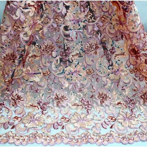 Wholesale Sequins Multi Color Embroidery European Fashion Dress lace fabric dress lace fabric wedding dress fabric MF75
