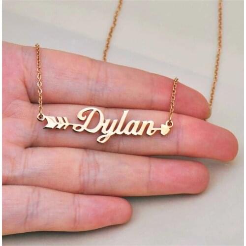 Custom Name Necklace Stainless Steel Personalized Arrow Letter Gold Color Choker Collier Pendant Nameplate Handmade Bijoux Femme