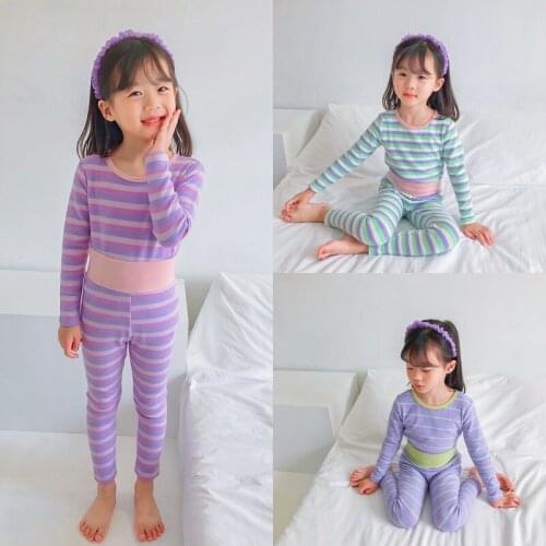 2020 Spring Summer Autumn Three Mileage New Children Bellyband Warm Striped Pajamas Suit Korean Childrens Clothing