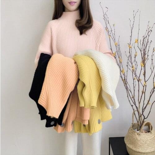 Pullover Womens One-button Solid Color Bottoming Shirt 2020 Autumn and Winter Fashion Korean Half High Neck Sweater for Women