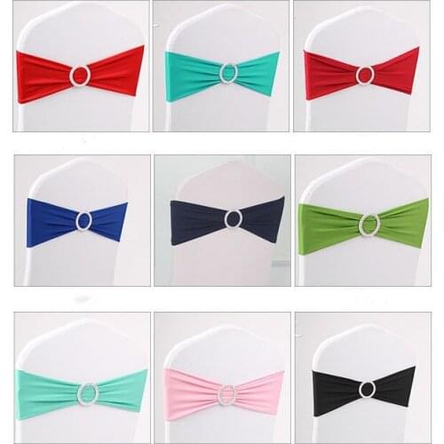 Multicolor Spandex Chair Sash with Round Buckles for Chair Cover Chair Band Lycra Sash Elastic Bow Tie Wedding Party Dinner