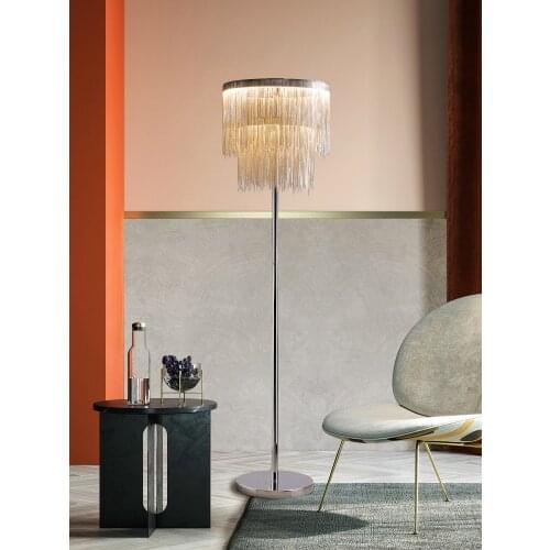 Postmodern light luxury tassel floor lamp art living room bedroom study silver aluminum chain floor lamp