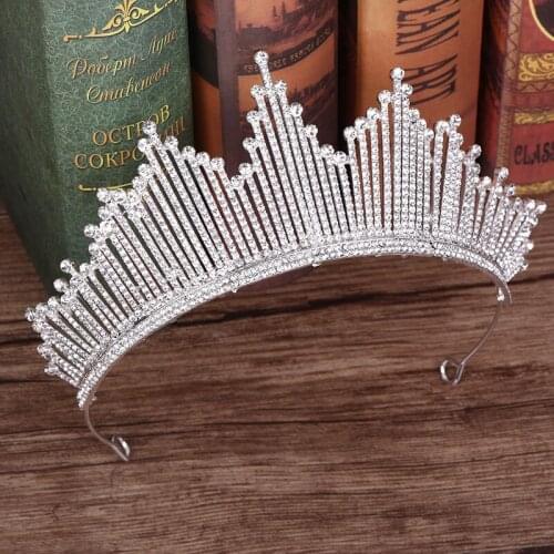 Silver Color Crystal Wedding Hair Accessories Rhinestone Queen Princess Diadems Women Tiaras And Crowns Bridal Hair Ornaments