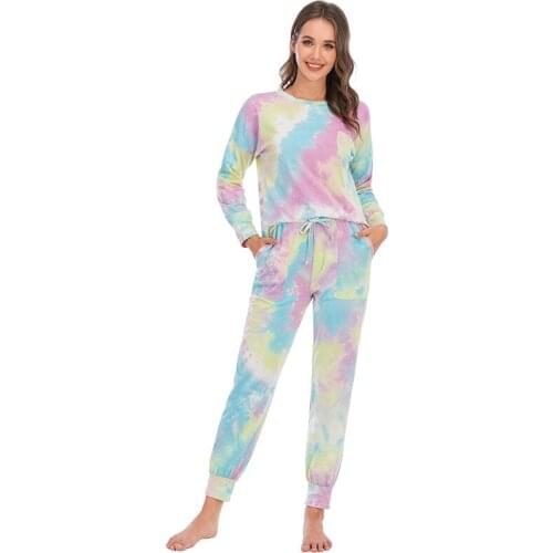 Sweater Women Winter 2 Piece Set Long Sleeve Pajamas Home Suit Night Wear Woman Pyjama Tie Dye Set Lounge Elegant Ladies Pijama