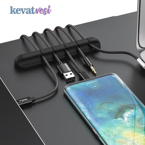 3/5/7 Port Silicone Cable Holder Office Desktop Cable Organizer Wire Tidy Management Clips Cable Winder for Mouse Earphone Cord