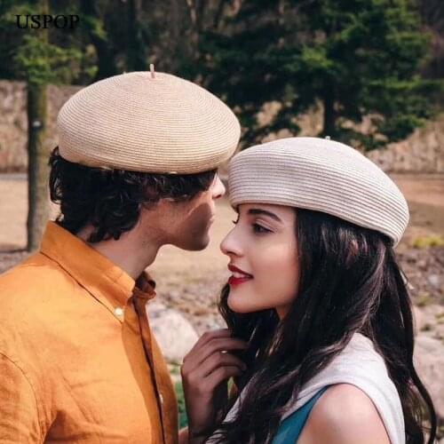 USPOP spring beret hat fashion couple straw beret women men vintage solid color berets hat