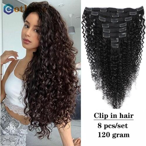 Clip In Hair Extensions Human Hair Brazilian Kinky Curly Clips Ins Hair 8 Pieces Full Head 120 g/Set Natural Color Remy Hair