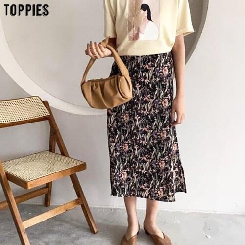 Toppies Sweet Floral Printing Midi Skirts High Waist Skirts Woman faldas saia Female Streetwear