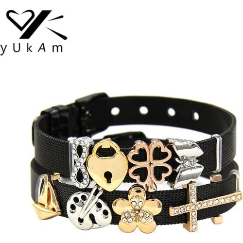YUKAM Jewelry Sliders Flower Butterfly Crystal Infinity Cross Sailing Lock Slide Charms Keeper for Wristbands Accessories Making