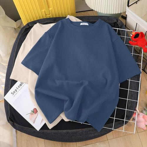Oversized solid color T-shirt womens loose and thin cotton top loose sleeve oversized fashion