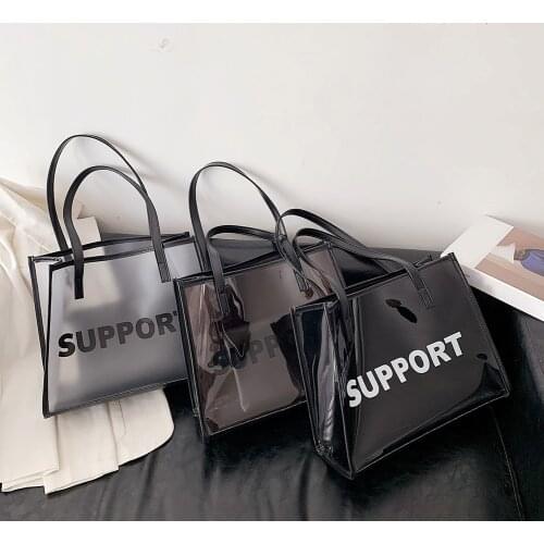 2pcs Fashion Women Jelly Transparent Handbag Summer Large Capacity Tote Shoulder Bags Female Casual Underarm Bag Zipper Pouch