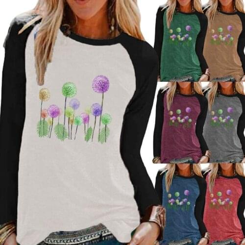 New Spring/Autumn Fashion Clothing for Women Flowers Printing Round Neck Pullover Top Loose Shirt Plus Size Graphic Tee