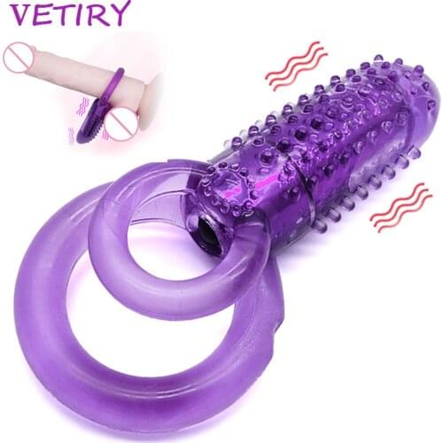 Penis Ring Vibrator 10 Speed Cock Ring Couple Lover Sex Toys for Men Time Delay Ejaculation Ring Soft Silicone Sexy Dual Ring