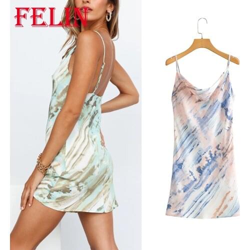 Za Tie Dye Vintage Women Dress Summer Sexy Sheath Mini Cami Dresses Female Sleeveless Streetwear Fashion 2021 Vestidos