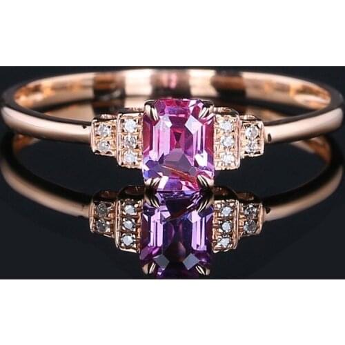 2021 New Exquisite Fashion Simulation Pink Tourmaline Zircon Rings for Women Elegant Wedding Engagement Jewelry Adjustable Bague