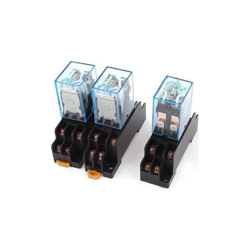 3Pcs DC 12V Coil 8 Pin DPDT Green LED Lamp Electromagnetic Power Relay