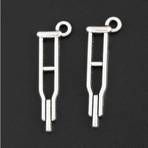 30pcs Silver Color 32.5x10mm Crutch Walking Stick Charms Cane Tool pendant Fit DIY Jewelry Making Handcrafted Accessories