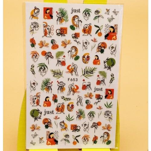 3D Nail Sticker Decals Fashion Girl Flowers Grass Nail Art Decorations Stickers Sliders Manicure Accessories Nails Decoraciones