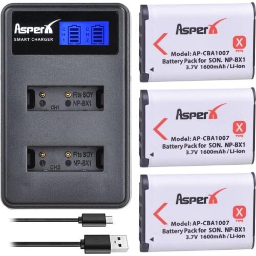 3Pc 1600mAh For Sony NP BX1 NP-BX1 Battery + Charger For Sony DSC-RX100 X3000 IV HX300 WX300 HDR-AS15 X3000R MV1 AS30V HDR-AS300