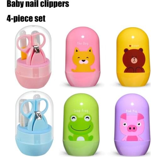 4-piece baby care set baby nail care cartoon animal set baby finger trimmer scissors nail clippers travel storage box