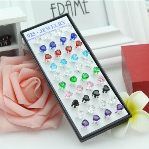 40ps/combo Free shipping jewelry Love hearts the crystal that mix colour female silver earrings Heart-shaped earrings