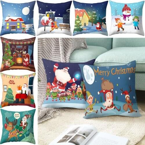 45*45cm Christmas Tree House Santa Elk Snowman Gift Pillow Case Cushion Cover Xmas Home Decor Decorative Pillowcase