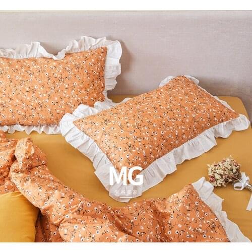 74x48cm orange white floral pattern ruffled cotton pillow case single floral pillowcase lace frill pillow cover bedding