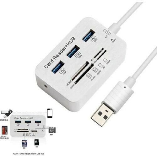 Aluminum Portable USB 3.0 3 Port Hub With MS SD M2 TF Multi-In-1 Card Reader For All in One PC Computer Accessories