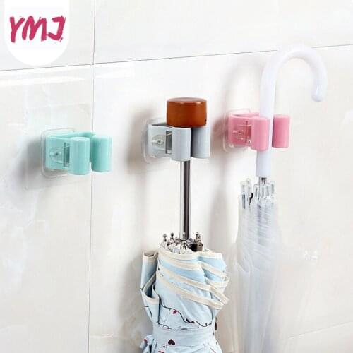 Free punching mop frame mops hook creative seamless bathroom umbrella stick hook rack broom shelf bathroom supplies