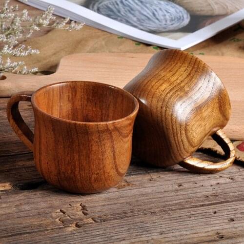 Wooden Cup Water/ Beer/ Tea /Coffee Cup with Handle Drinkware Cup Teaware Heatproof for Home Office Party