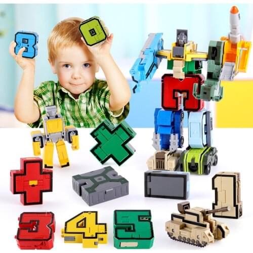 10Pcs Creative Assembling Educational Blocks Number Transformation Robot Deform Plane Car Gift Toys for Children